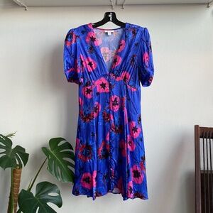 Topshop Floral Print Puff Sleeve Minidress